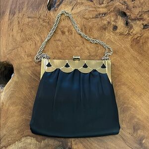 Elegant Vintage Black and Gold Shoulder Bag
